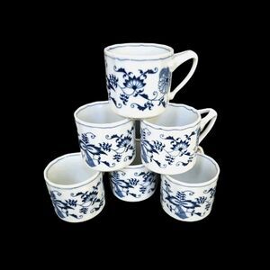 Blue Danube Blue Onion Japan 3 1/4" H X 3 1/8" W Split Handle Mug Lot Of 6 VTG